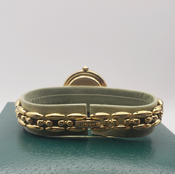ROW!! Vintage Gucci 1980s Quartz Interchangeable Watch Bezel Set Gold Tone - Picture 8 of 10